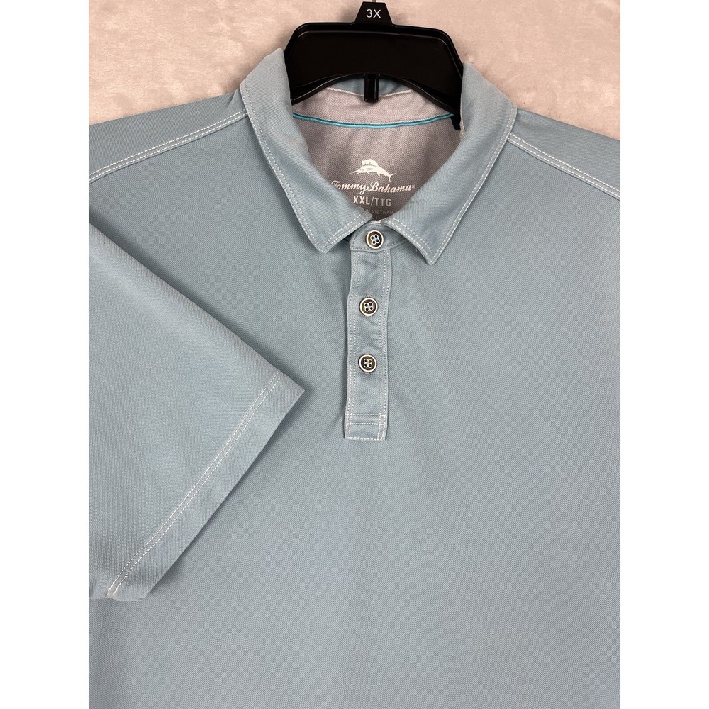 TOMMY BAHAMA Men's Shirt XXL Blue 1/4 Button Tencel Stretch Collared Golf Polo